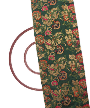 green color floral banarasi brocade silk fabric